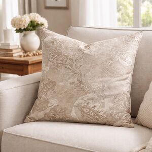 Pottery Barn Willow Paisley Pillow Cover 24” x 24” Neutral Cotton Linen